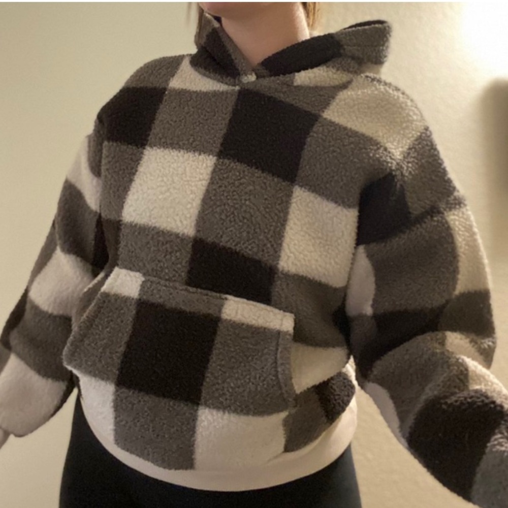 🐼 American Eagle Checkered Sherpa Teddy Hoodie 🐼
